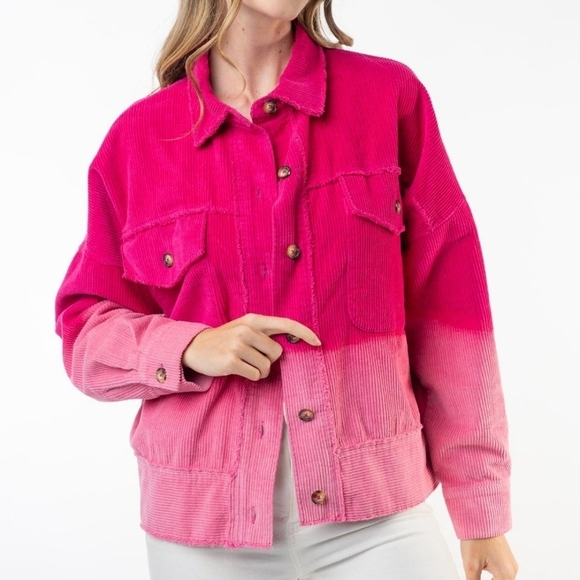 White Birch Women's Corduroy Dip Dyed Hot Pink Jacket Size XL - Picture 4 of 16